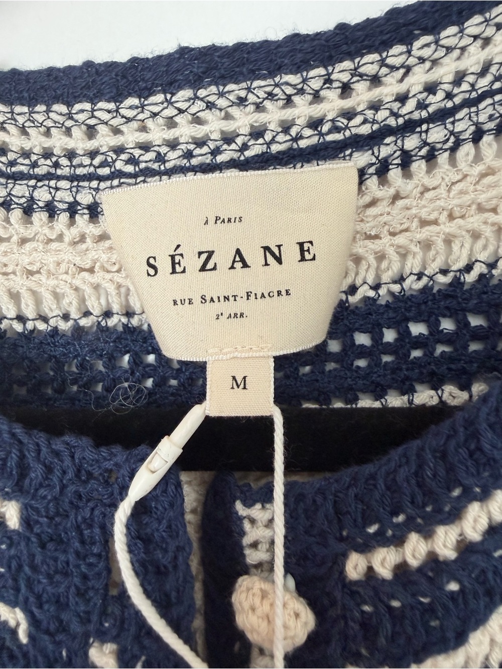 Sezane Navy and Cream Striped Crochet Button-Front Tank - Picture 5 of 7